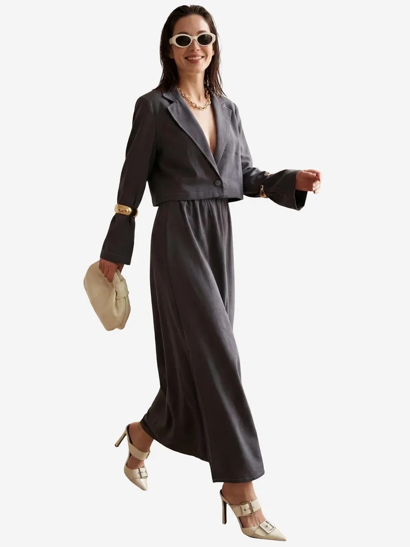 MY FASHION Long Sleeve Buttoned Top & Maxi Skirt Two Piece Set